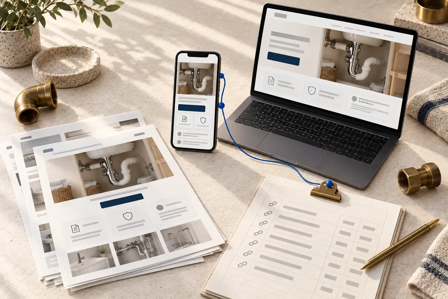 Illustrative plumbing companies website and content workflow: Make the existing site earn the customer's confidence.