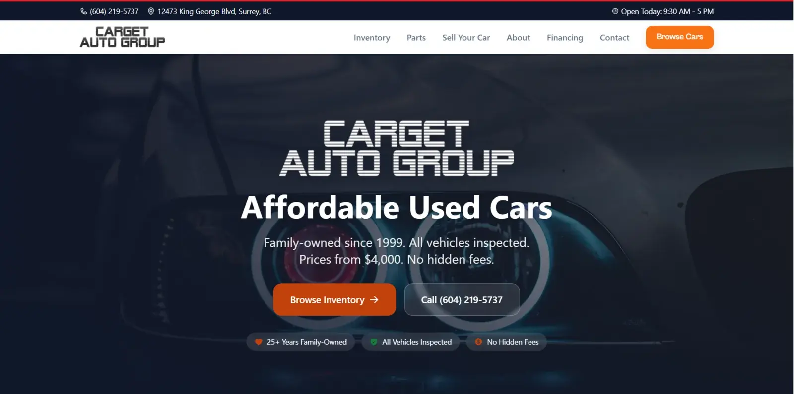 CarGet Auto Group customer-facing website built by MOST AI Labs