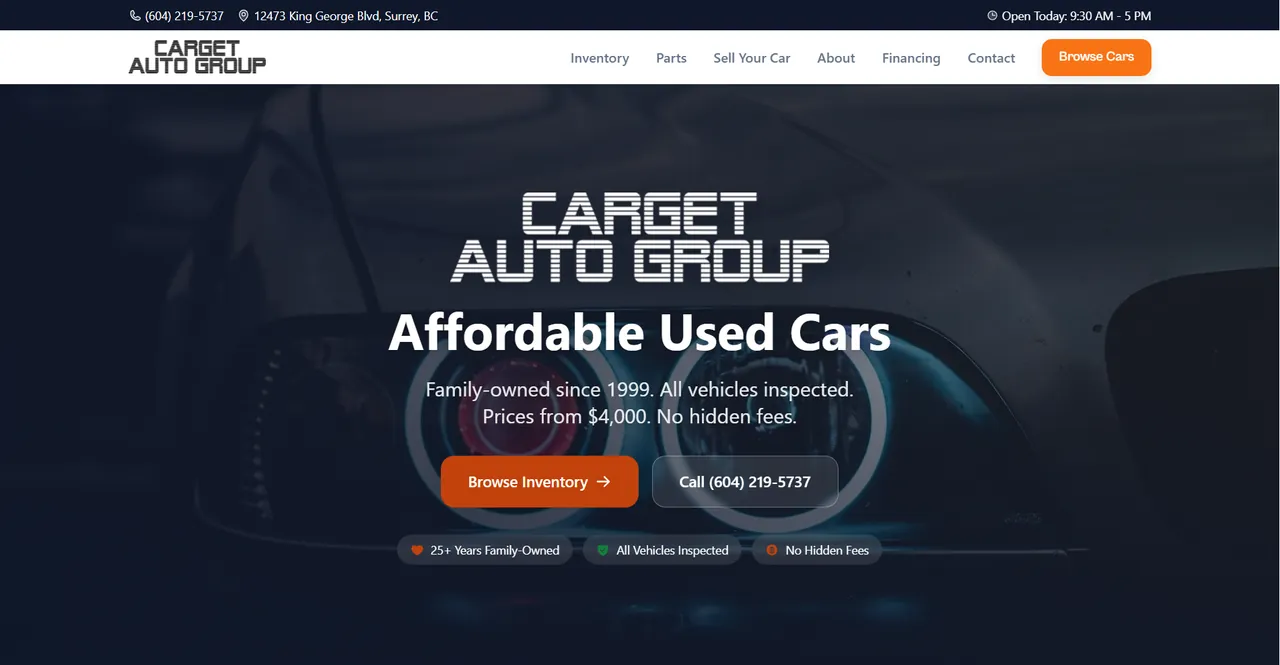 CarGet Auto Group website — homepage screenshot
